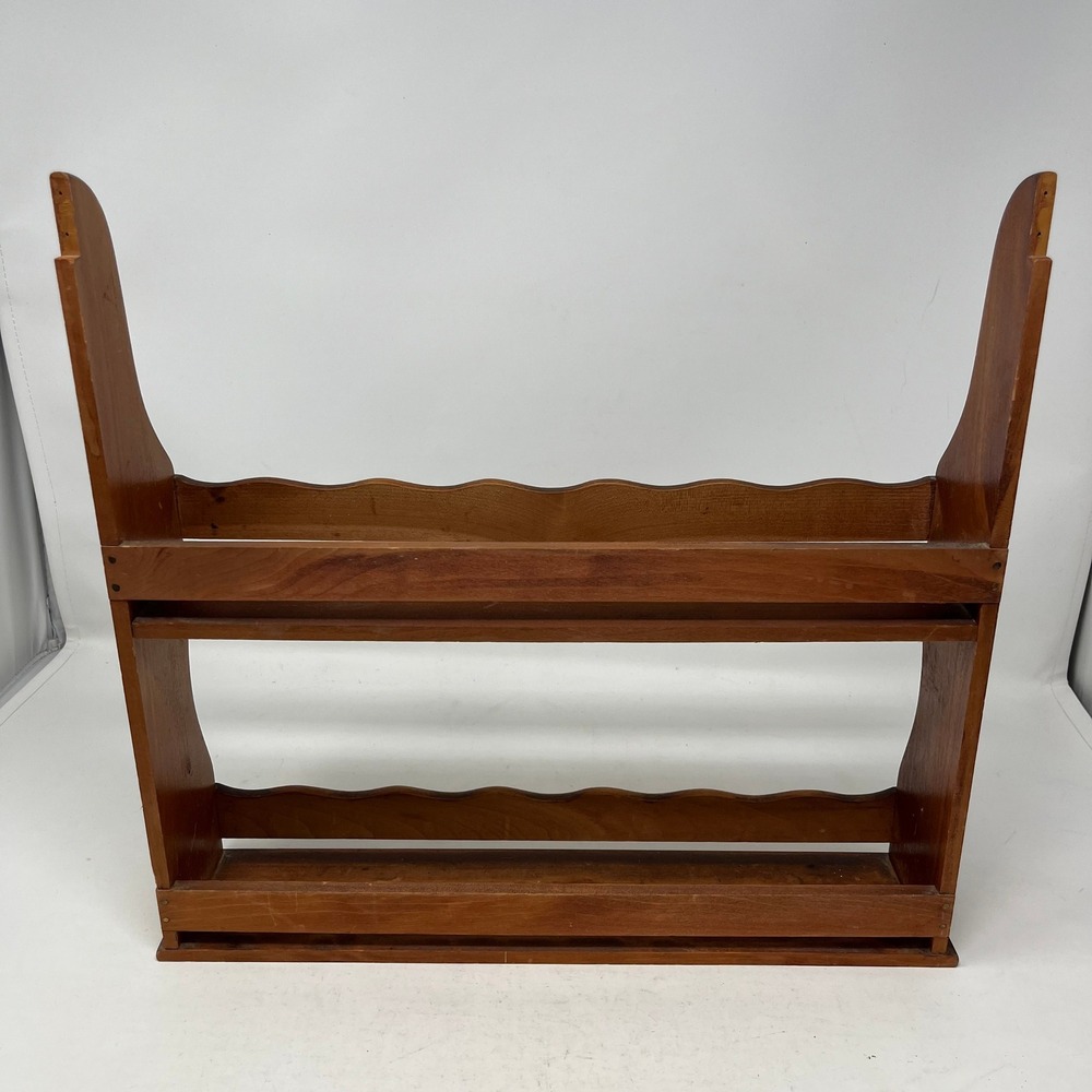 Vintage Wooden Spice Rack Wall Mount 2 Tier Scalloped Edge Farmhouse Kitchen 574